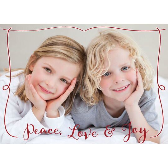 Peace Love & Joy Red Border Holiday Flat Photo Cards